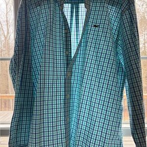 Vineyard Vines Aqua and Navy Plaid Shirt